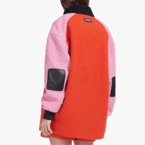 STAUD Scrabble Patchwork Effect Color Block Coat Jacket Size XS Rosebud Poppy - Picture 10 of 10